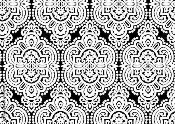 Fototapeta Renaissance Period Inspired Square Ornament Background Pattern. one color background.