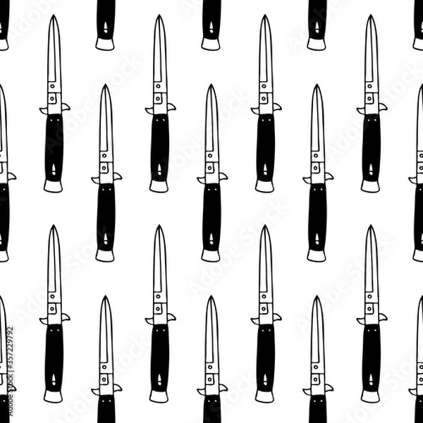 Obraz knife traditional tattoo flash seamless doodle pattern, vector color illustration