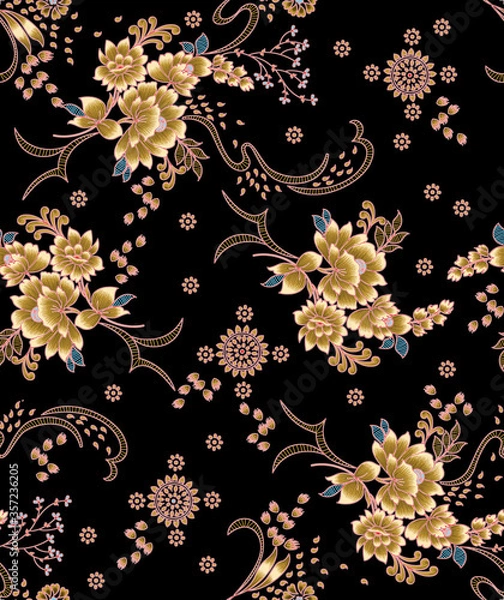Fototapeta Seamless pattern with spring flowers and leaves. Hand drawn background. floral pattern for wallpaper or fabric.