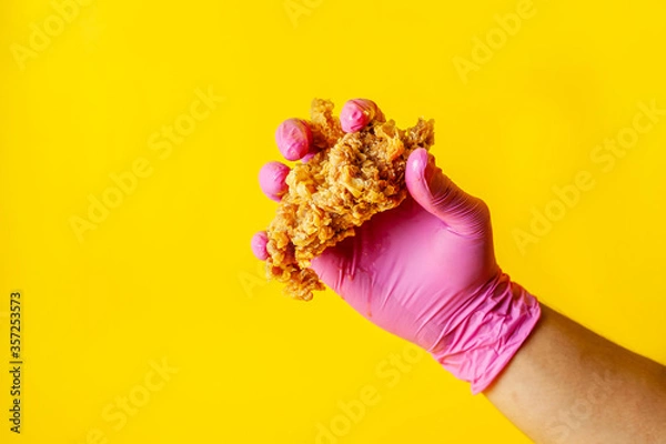 Fototapeta How to eat fried chicken when new normal