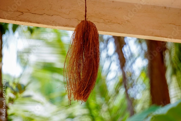 Fototapeta odapoovu hanging on a roof of the house in kerala.
Odapoovu is the one of its kind souvenir from Kottiyoor Temple during the festival in June