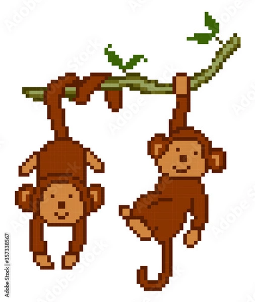 Fototapeta monkey pixel art on white background.