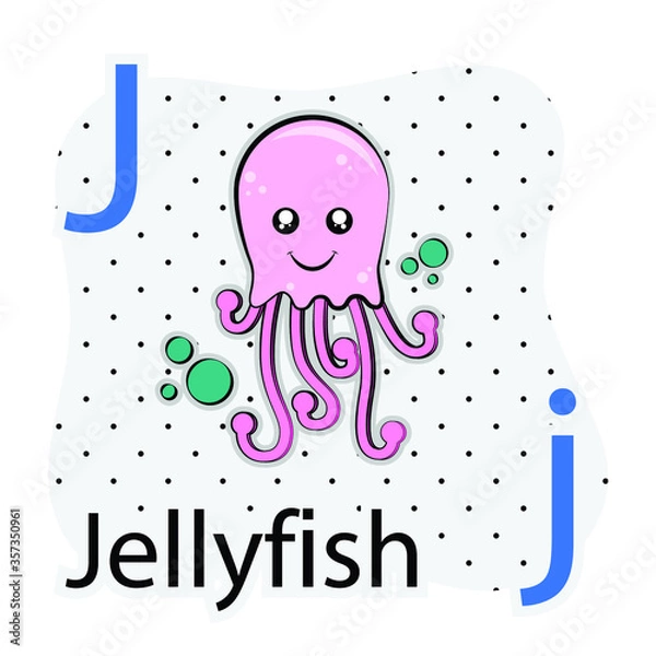 Fototapeta J-Jellyfish. A-Z alphabet animal collection. learning and teaching materials. for the development of children. online learning.