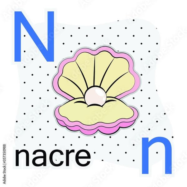 Fototapeta N-Nacre. A-Z alphabet animal collection. learning and teaching materials. for the development of children. online learning.