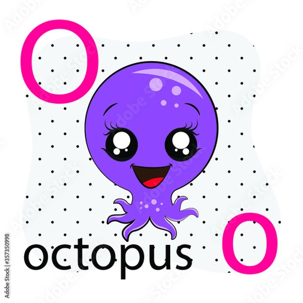 Fototapeta O-Octopus. A-Z alphabet animal collection. learning and teaching materials. for the development of children. online learning.