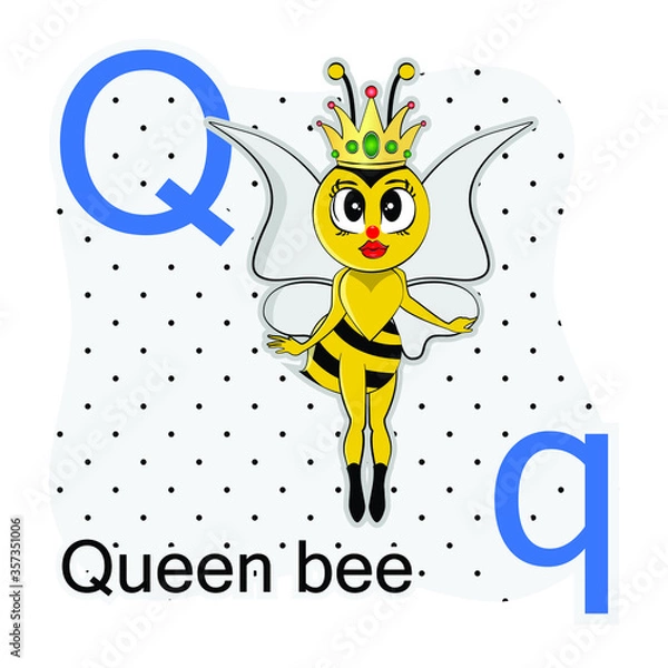 Fototapeta Q-Queen Bee. A-Z alphabet animal collection. learning and teaching materials. for the development of children. online learning.