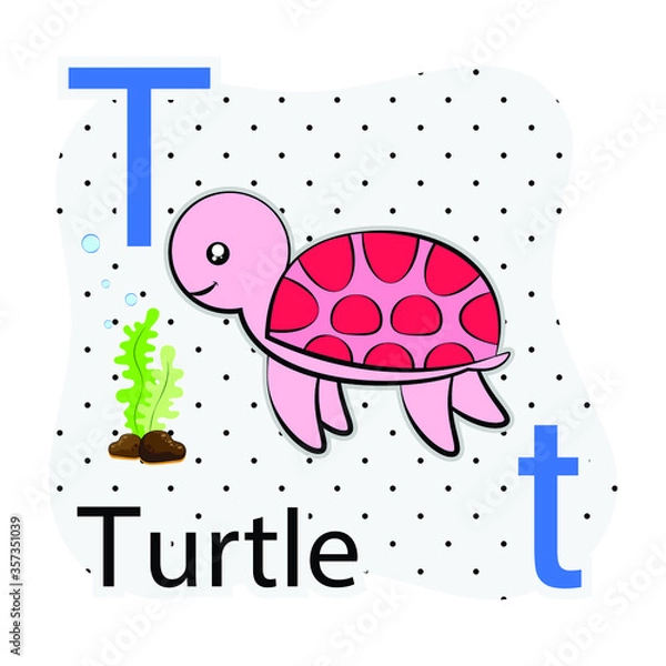 Fototapeta T-Turtle. A-Z alphabet animal collection. learning and teaching materials. for the development of children. online learning.