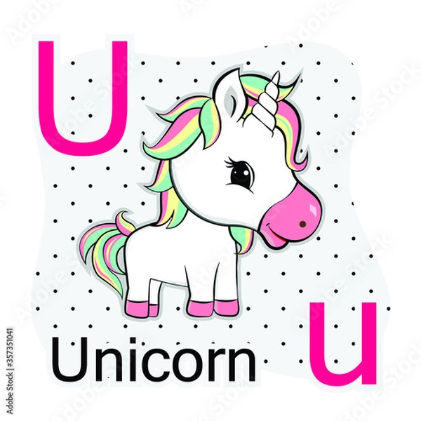 Fototapeta U-Unicorn. A-Z alphabet animal collection. learning and teaching materials. for the development of children. online learning.