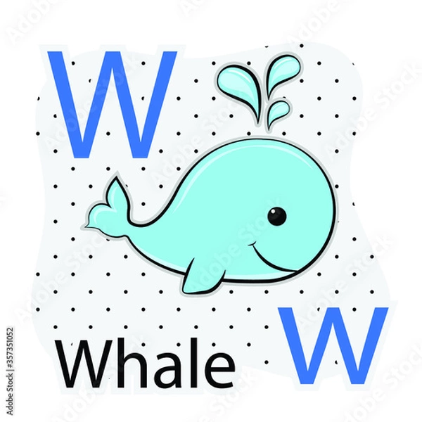 Fototapeta W-Whale. A-Z alphabet animal collection. learning and teaching materials. for the development of children. online learning.