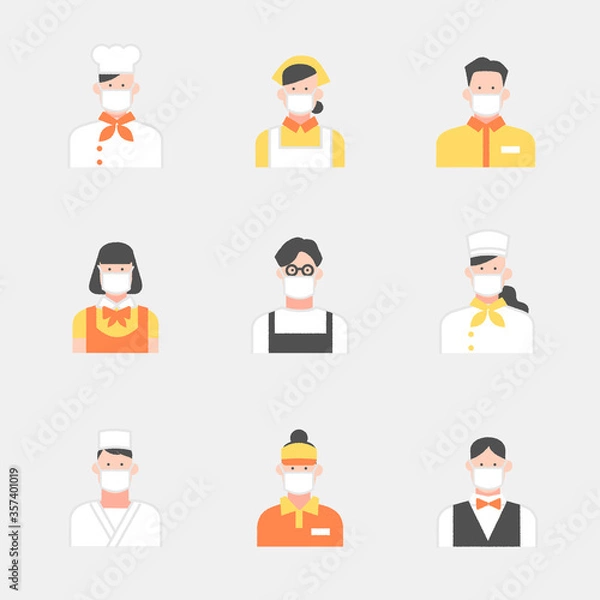 Fototapeta マスクを着用する従業員、飲食業の人たち