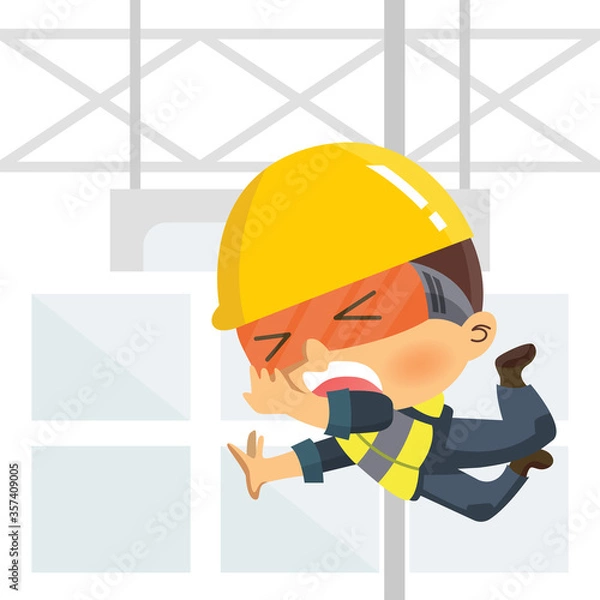 Obraz Worker falling from high. Workplace accident or construction safety concept.