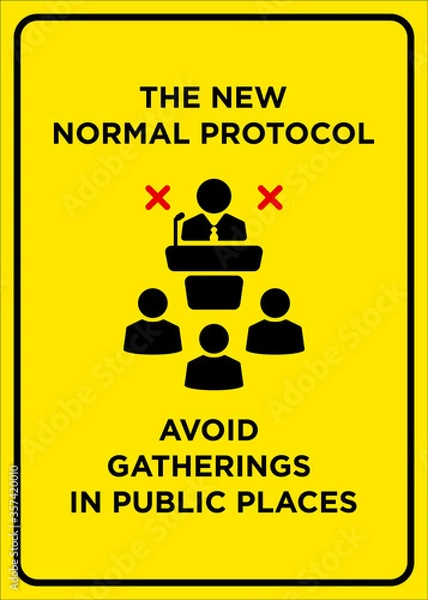 Fototapeta Vector Poster: The New Normal Protocol, Avoid Gatherings in Public Places