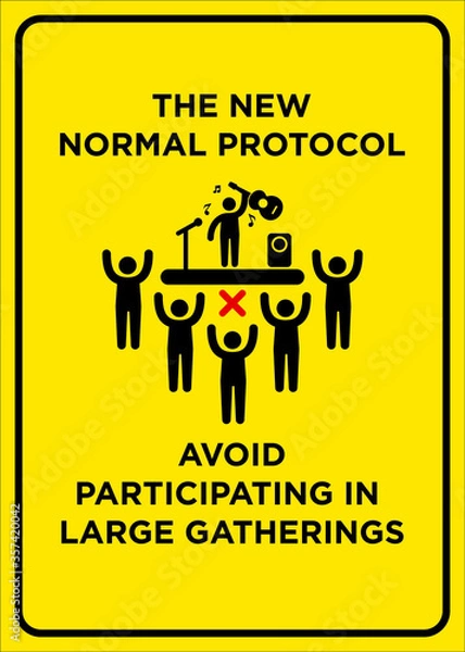 Fototapeta Vector Poster: The New Normal Protocol, Avoid participating in large gatherings