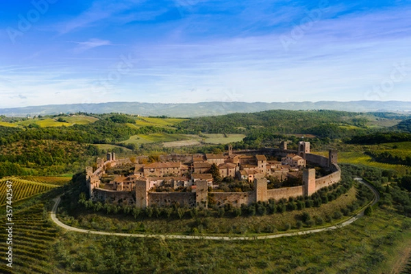 Obraz aerial view of the medieval town of Monteriggioni Siena Tuscany