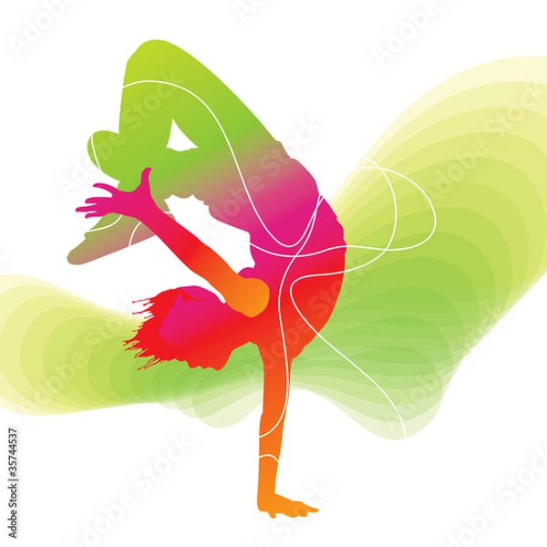 Obraz Dancer. Colorful silhouette with lines on abstract background