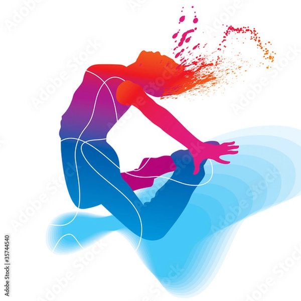 Obraz The dancer. Colorful silhouette on abstract background. Vector