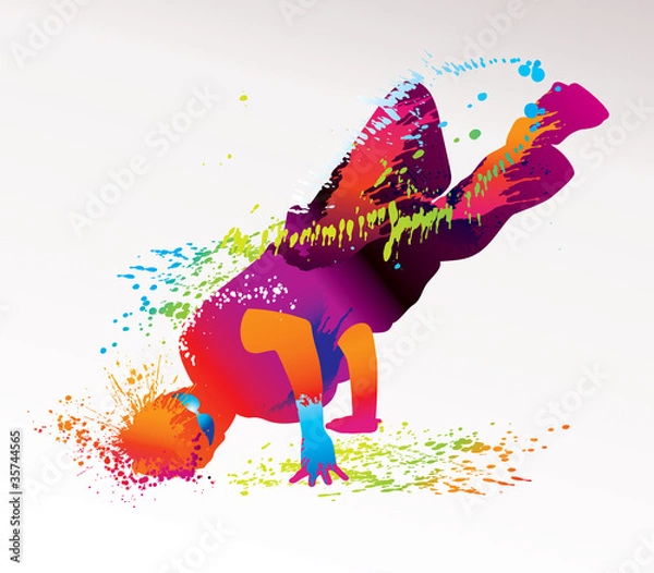 Obraz The dancing boy with colorful spots and splashes. Vector