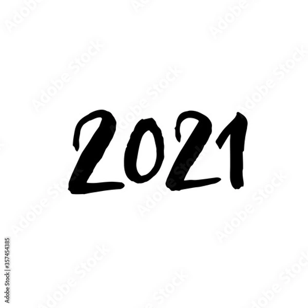 Obraz 2021 text design Black color, Collection of Happy New Year and happy holidays, lettering brush design element, handwritten isolated on white background.