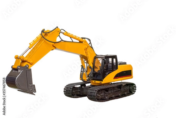 Obraz Toy model of the excavator "view from the left side" on a white background