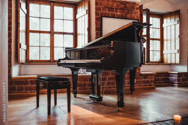 Obraz Grand piano in a rustic room