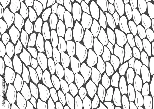Fototapeta Abstract styled snake scales animal skin seamless pattern design. Black and white seamless camouflage background