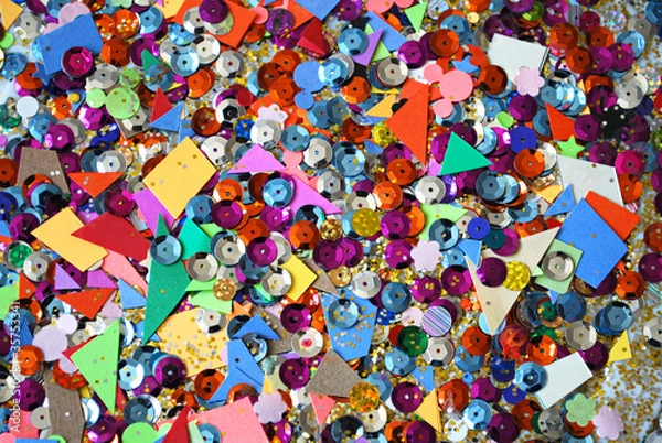 Fototapeta Scrap materials of different colors and shapes.