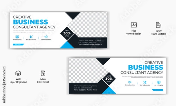 Fototapeta Corporate bussiness marketing profile social media post facebook cover page timeline web ad banner template design