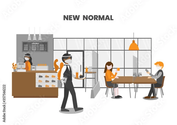 Obraz New normal of cafe reopening after easing lockdown, the restaurant has implemented safety measures to protect customers.