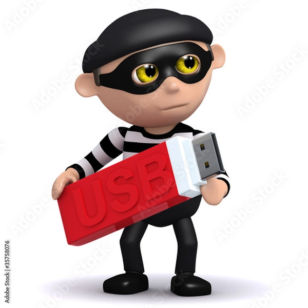 Obraz 3d Burglar has stolen someones data on a USB drive