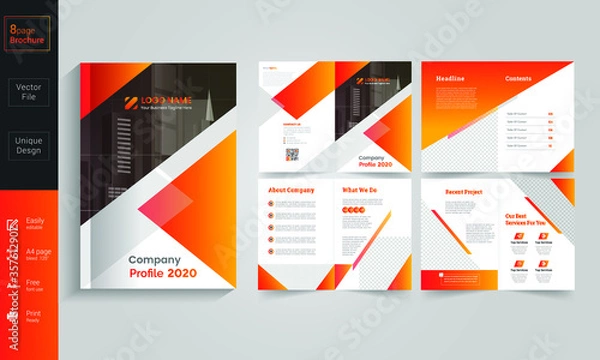 Fototapeta orange business brochure template layout design, 16 page corporate brochure editable template layout, minimal business brochure template design.