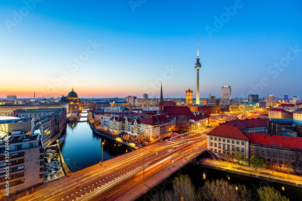Fototapeta Berlin sunset cityscape view with television tower