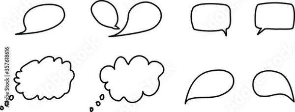 Fototapeta Pen sketch of different thought and speech bubbles.