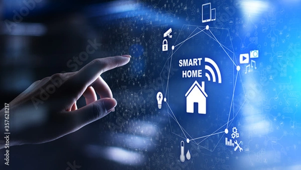 Obraz Smart home control panel on virtual screen. IOT and Automation technology concept.