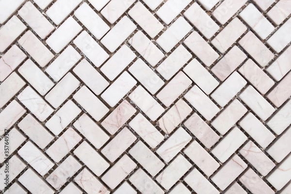Fototapeta White or llight grey color marble stone wall texture or abstract background. Herringbone pattern.