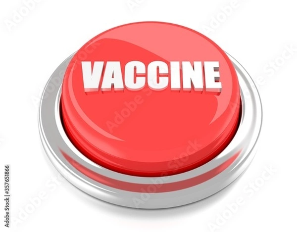 Fototapeta VACCINE on red push button. 3D illustration. Isolated background.