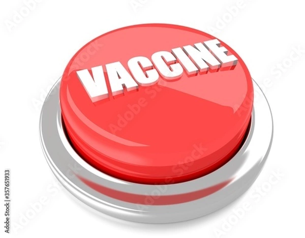 Fototapeta VACCINE on red push button. 3D illustration. Isolated background.