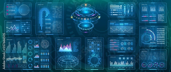 Fototapeta Set Element for Futuristic Design. Interactive Interface Control Panels