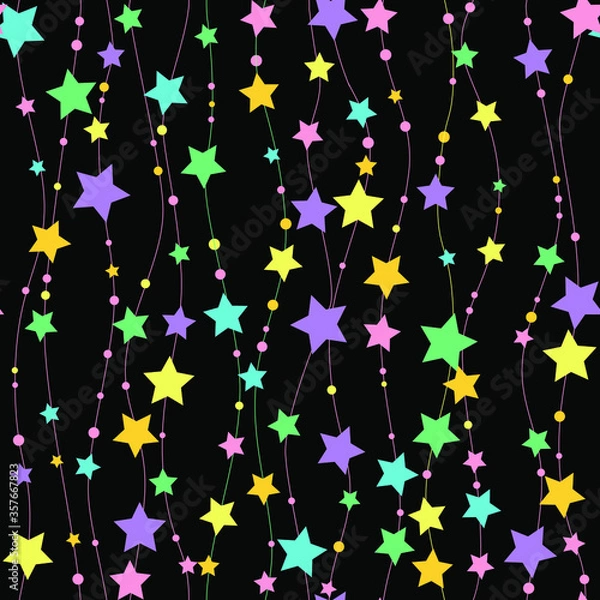 Fototapeta Cute festive background with gold stars. Holiday seamless pattern. Christmas star. Ornament for gift wrapping paper, fabric, clothes, textile, surface textures, scrapbook. Vector illustration.