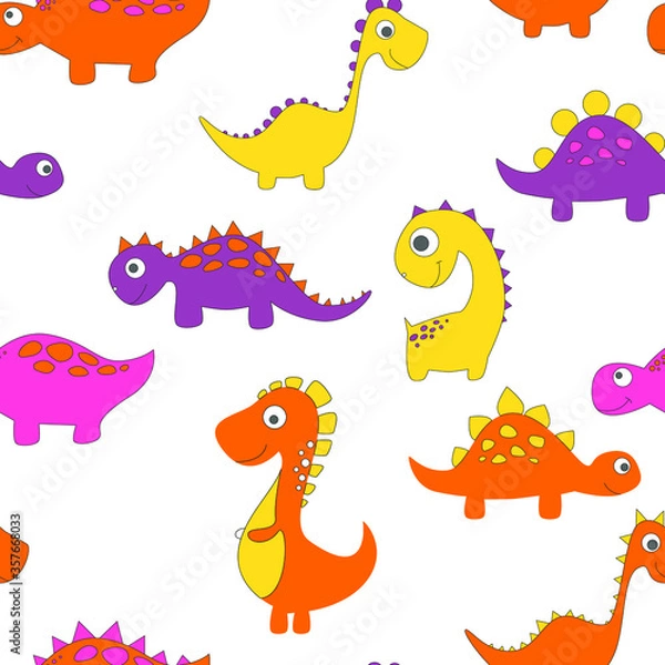 Fototapeta Childish dinosaur seamless pattern for fashion clothes, fabric, t shirts. hand drawn vector