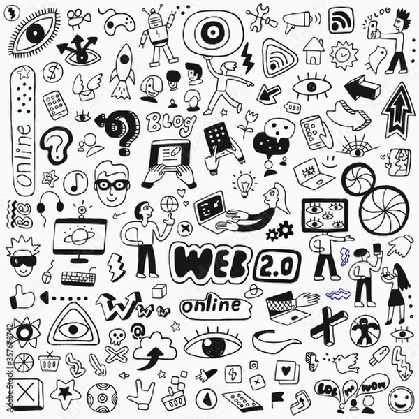 Fototapeta internet technology doodle set 