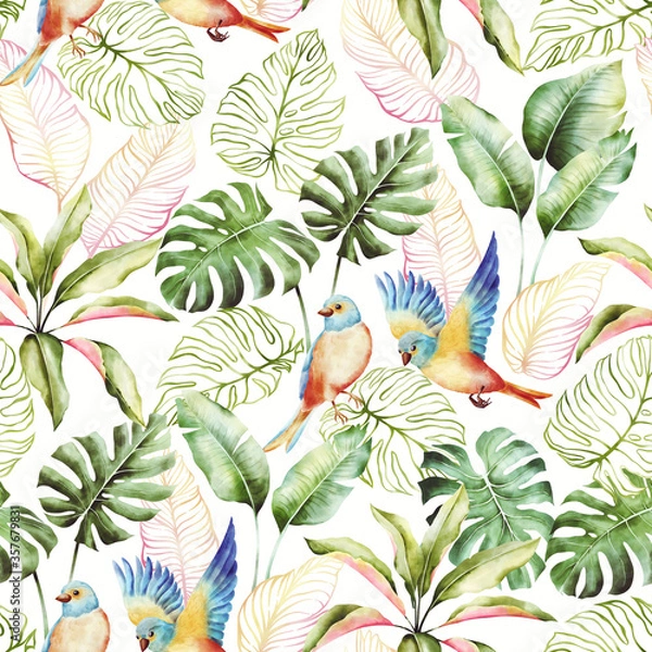 Fototapeta Tropical pattern with birds