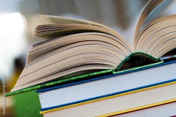 Obraz Open book lying on the table in the library