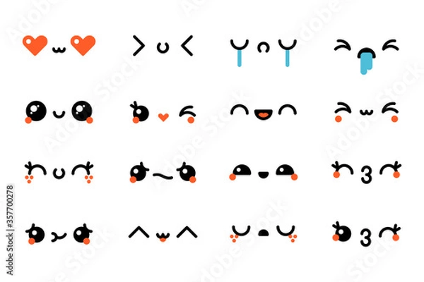 Fototapeta Set of various kawaii emoticons. Vector emoji, smile icons