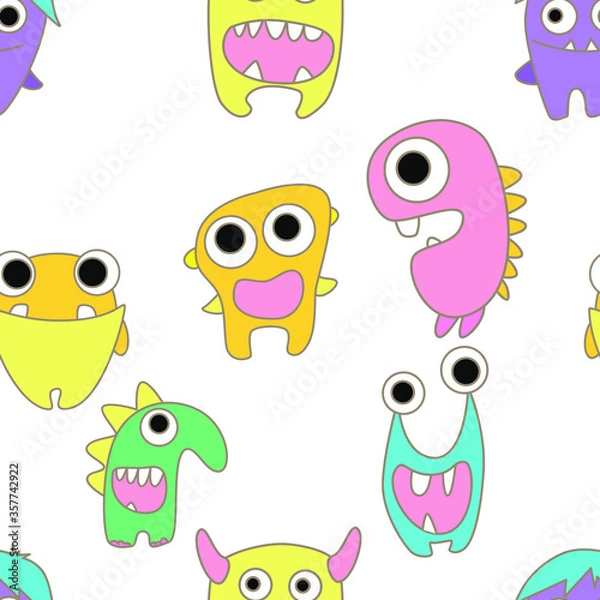 Fototapeta seamless pattern with monsters vector illustration