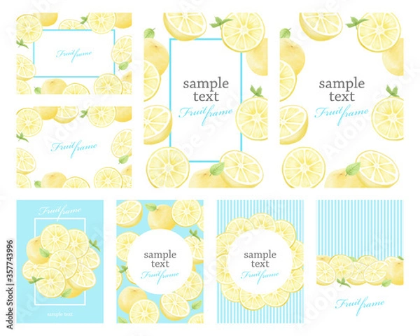 Fototapeta 夏　フルーツ　グレープフルーツ　レモン　オレンジ　イラストセット