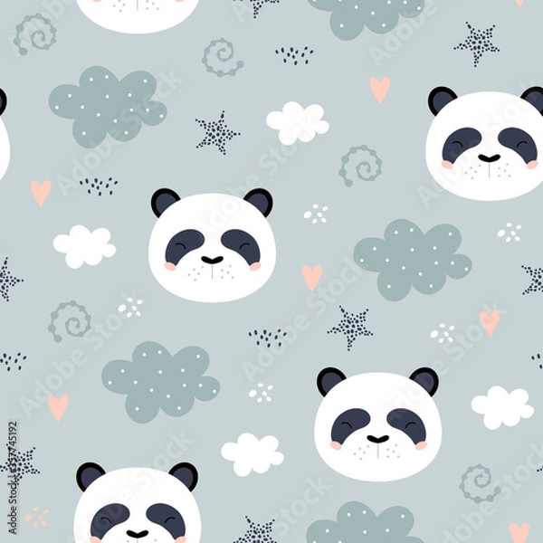 Fototapeta Seamless pattern with cute panda.