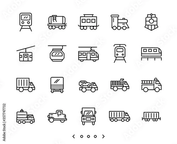 Obraz Train and truck transportation line icon set