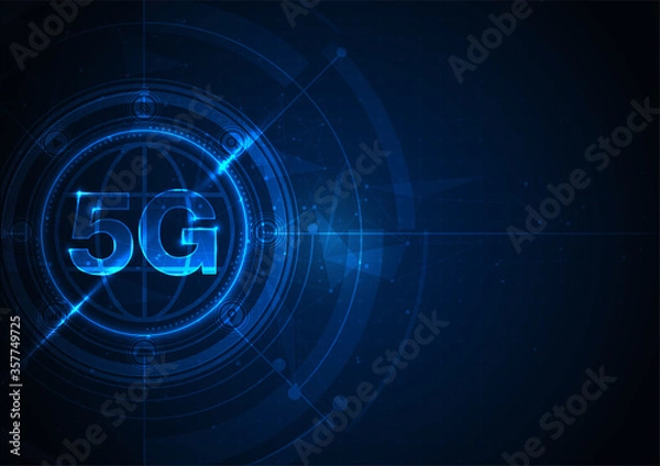 Fototapeta 5G symbol new wireless internet wifi connection. Fifth innovative generation of the global high speed Internet network using modern digital devices.