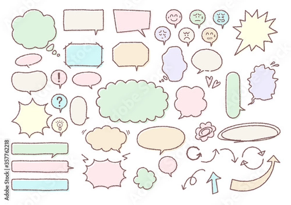 Fototapeta クレヨンで描いたような吹き出しのセット_パステルカラー