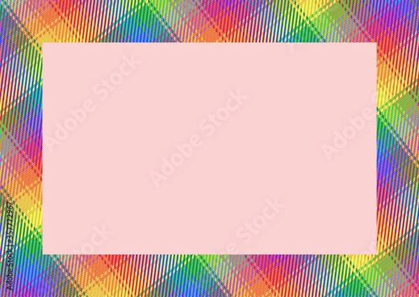 Obraz card frame for diploma, certificate, invitation rainbow colors tartan fabric texture pattern for lgbt editable vector illustration, size horizontal A4	